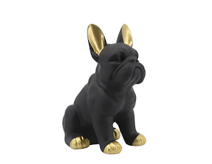Garden Ornaments Statues: Sitting French Bulldog - Black & Gold