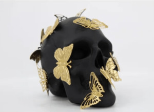 Home Decor: Skull with Metal Butterflies