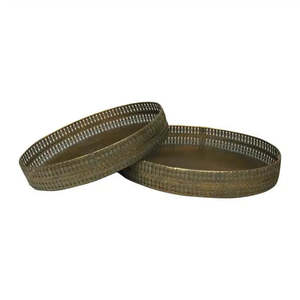 Kitchen: Gold Metal Tray Round Set/2