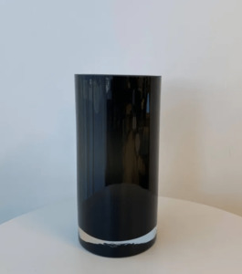 Vases: Fleur Cylindrical Glass Vase - Small Obsidian