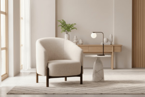 Memphis Tub Chair | Natural Fabric & Dark Oak