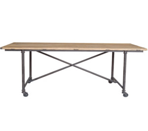 Industrial Dining Table with Metal Castors - 2300mm