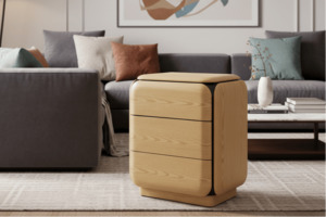 Tallboy Chests: Winnie 3 Drawer Bedside - Oak/Black