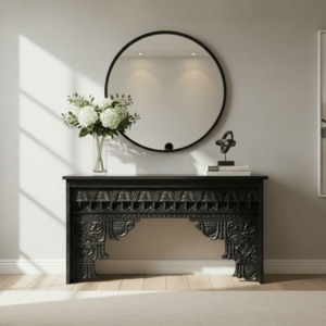 Furniture: Abigail Carved Console Table - Black 1500mm