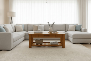 Coffee Table: Charlton Coffee Table with Rack and Drawer - NZ Made