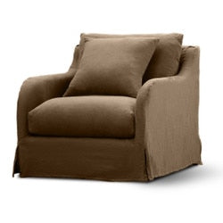 Armchair: Provincial Slipcover Armchair - French Linen - Mocha