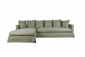Luxe Slipcover Sofa with Left-Hand Chaise - Forest Green