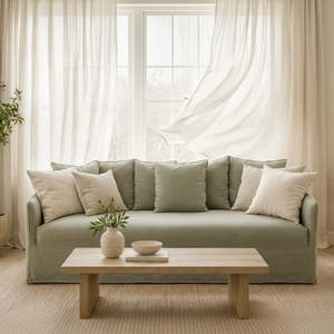 Living: Roxy Slipcover 3 Seater Sofa - Olive