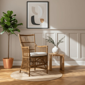 SIKA Originals Davinci Rattan Armchair w/White Seat Cushion - Antique