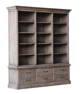 Wall Units Display Cabinets: Holloway Reclaimed Elm Bookcase with 6 Drawers