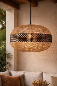 Chandelier Ceiling Light: Handcrafted Bamboo Pendant 1- Natural/Black