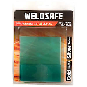 WELDSAFE 7PK WELDING HELMET SPARE FILTER COVERS 5X FRONT 2X REAR - GOLD & SILVER
