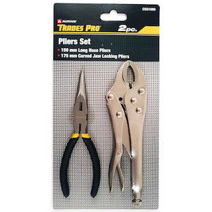 Trades Pro 2pc Pack 150mm/6 Long Nose Plier & 175mm/7 Curved Jaw Locking Plier