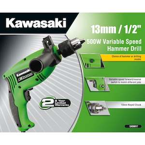 Hammers: KAWASAKI 13MM 500W VARIABLE SPEED HAMMER DRILL KAWASAKI  SELLOUT!