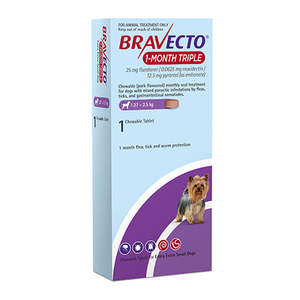 Bravecto 1 Month Triple Chew For XX-Small Dog 1.27 to 2.5kg - 1 Chew