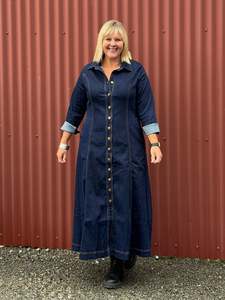 Adrift Collared Denim Dress in Dark Wash