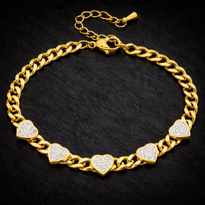 Onyx Crystal Heart Chain Bracelet