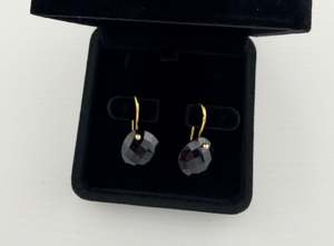 Black Onyx Checker Cut Heart Drop Earrings | 18K Gold Plated Brass