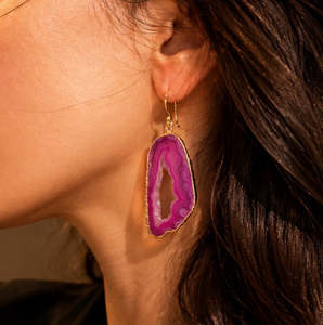 Pink Geode Agate Druzy Drop Earrings