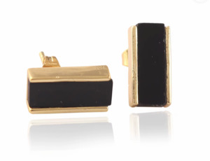 Jewellery: Black Onyx 18k Gold Plated Brass Earrings