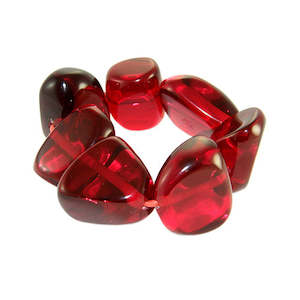 Bracelets: Sobral Resin Flintstone Bone Diamantes Bracelet Large Stone Red Transparent Gloss on Elastic