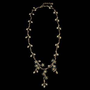 Michael Michaud: Michael Michaud Forget-Me-Not Adjustable Necklace With Freshwater Pearls and Cast Glass - 9177BZWP