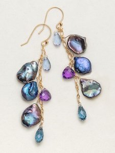 Holly Yashi Peacock/Gold Cascading Margo Earrings with Keshi Pearls