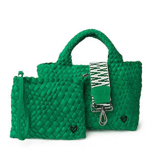 preneLove Brandon Mini Woven Neoprene Small Tote Bag with Wrist Clutch Kelly Green