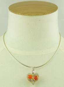 Pendants: As Koru Handcrafted Lampwork Glass Heart Pendant with Floral Design (chain sold separately)