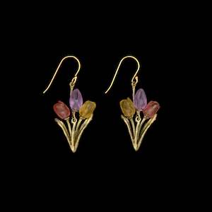 Michael Michaud: Michael Michaud Tulip Wire Earrings with Cast Glass - 3762BZ MultiColour