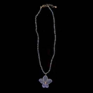 Jewellery: Michael Michaud African Violet Cast Glass & Bronze Pendant With Freshwater Pearls - 8924BZPK