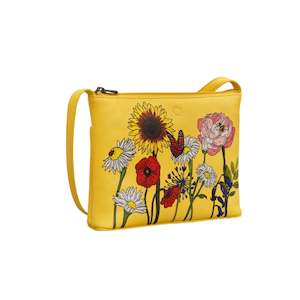 Handbags: Yoshi Wildflower Printed Leather Yellow Cross Body Bag - YB214 WILDFLR 38