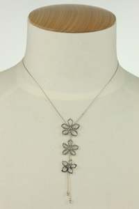 Sterling Silver Three Flowers Necklace