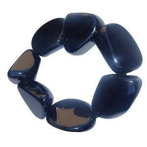Sobral Resin Flintstone Bone Diamantes Bracelet Large Stones on Elastic - Black Gloss