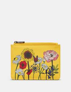 Yoshi Buttercup Wildflowers Yellow Zip-Top Printed Leather Purse - Y1321 WILDFLR 38