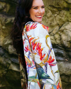 Sue Wickison Design 100% Silk Scarf - Tui & Flax White