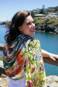Sue Wickison Design 100% Silk Scarf - NZ Natives