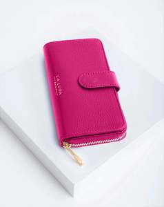 Last Chance - La Lupa Roma Eva Genuine Leather Wallet In Hot Pink
