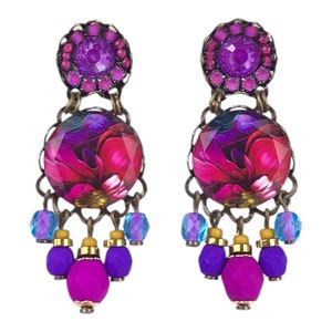 Earrings: Melizi Lotus Fuchsia Crystal Handmade Earrings