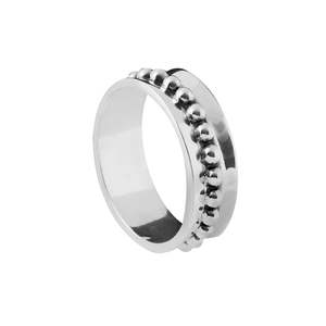 Silver Concave Bangle With Decorative Balls