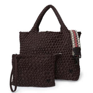 preneLove London Large Woven Neoprene Tote Bag with Wrist Clutch Espresso
