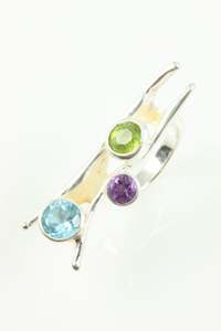 925 Sterling Silver Ring Set With Blue Topaz, Peridot & Amethyst