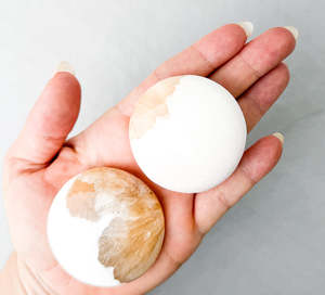 Scolecite with Stilbite Cookie Palm Stone | Peace