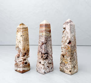 Crystals: Pink Crazy Lace Agate 4-Sided Tower | Happiness