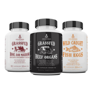 Frontpage: 'TRIO Special' grass fed beef organs, bone and marrow and wild caught fish eggs by Ancestral Supplements