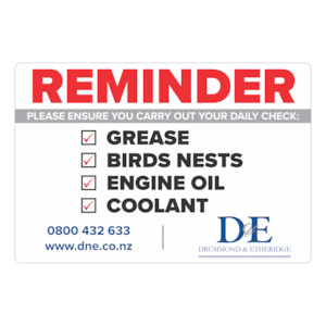 D E Portal: D&E - Tractor Reminder Vinyl 148x100mm