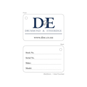 D E Portal: D&E - Stock Tag Hole Punched 85x55mm Synthetic 495gsm