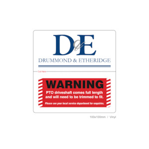 D&E - PTO Warning Labels Vinyl 100x100mm