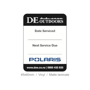 D E Portal: D&E - Outdoors Polaris Service Label Vinyl Matt Lam 45x60mm