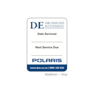 D E Portal: D&E - Polaris Service Labels Vinyl 45x60mm Matte Laminate